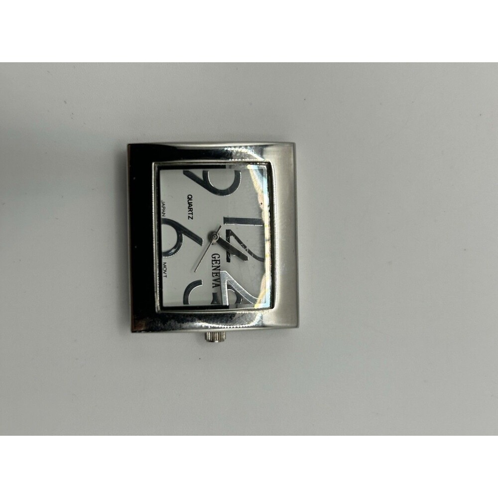 Geneva Quartz Watch Rectangle Silver Tone Case Head Only  Japan Mvt